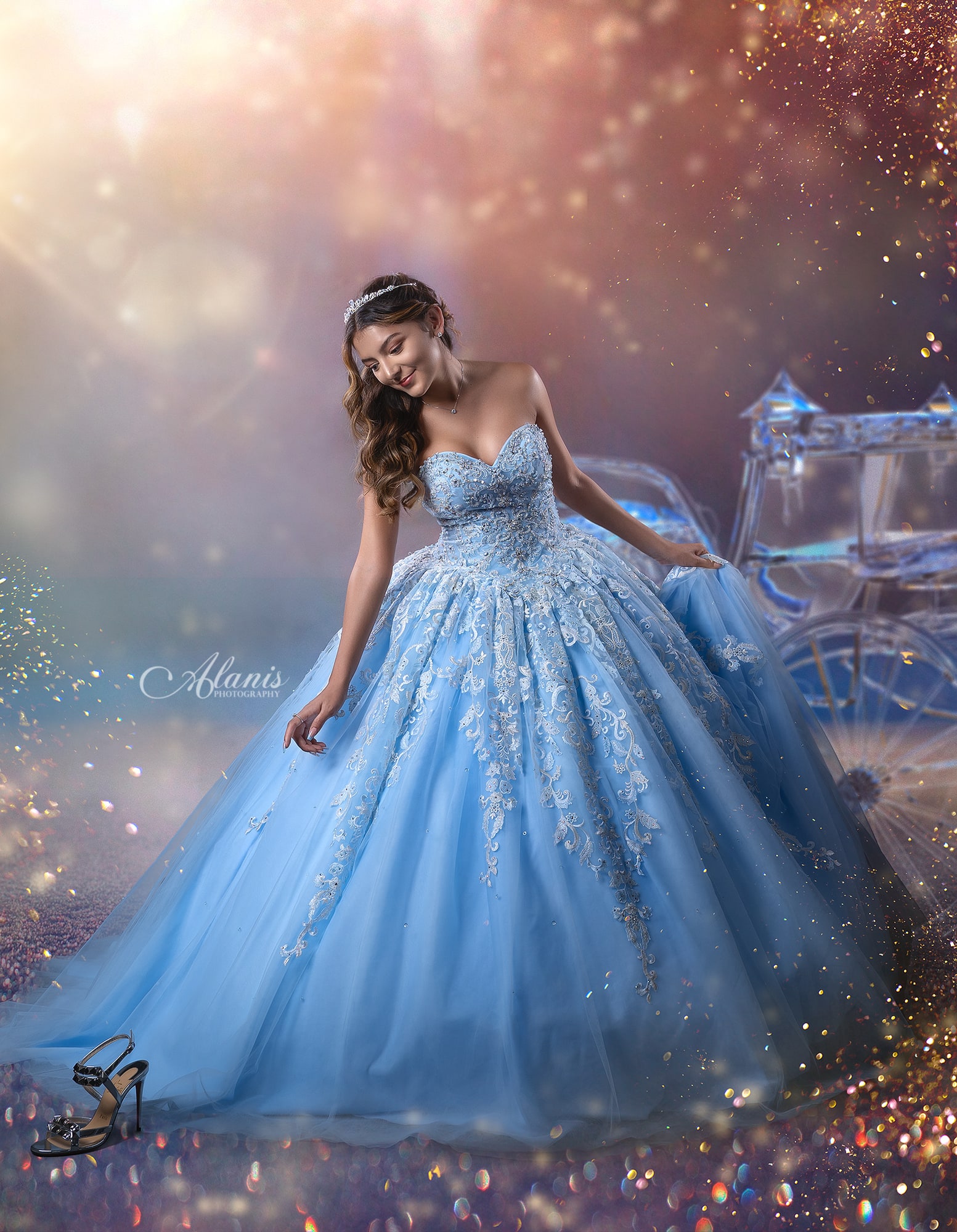 Fantasy quinceañera portrait in a blue gown