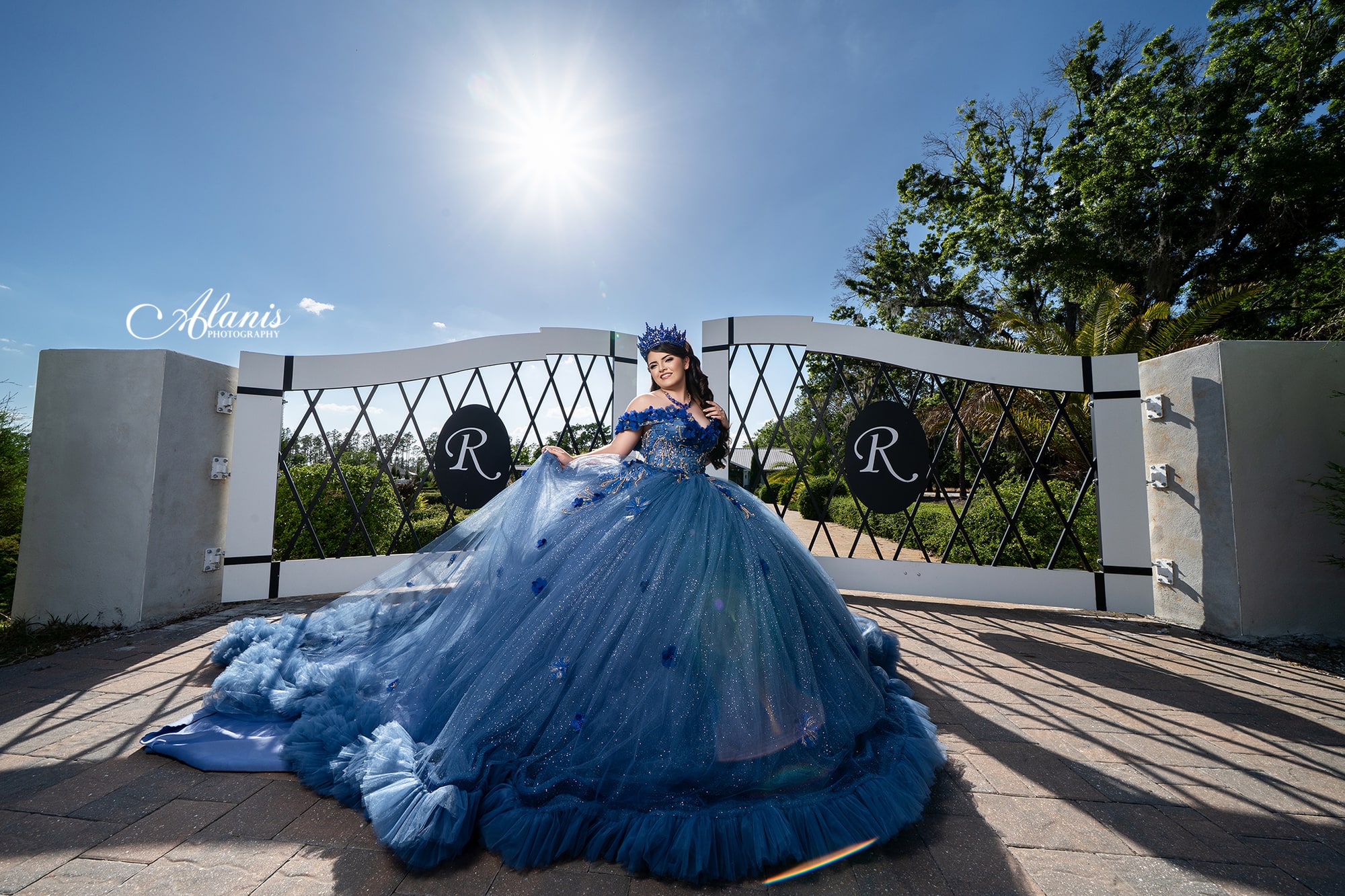 Royal blue quinceañera gown at the waterfront