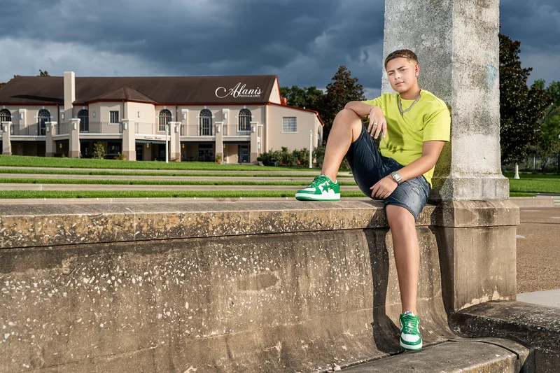 XV for Him casual portrait in a lime green shirt