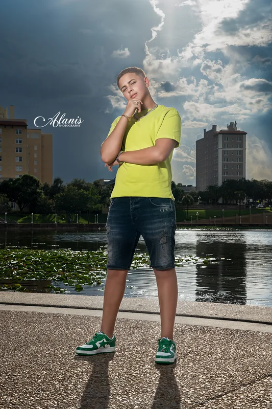 XV for Him casual portrait in a lime green shirt
