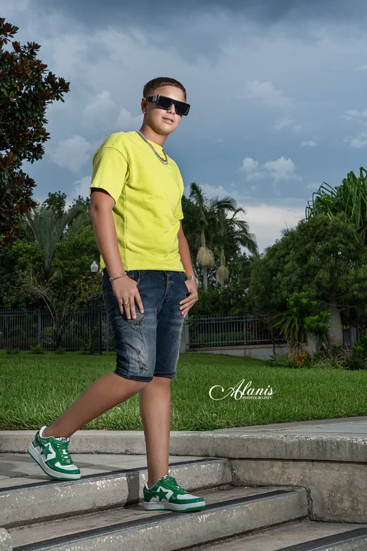 XV for Him casual portrait in a lime green shirt